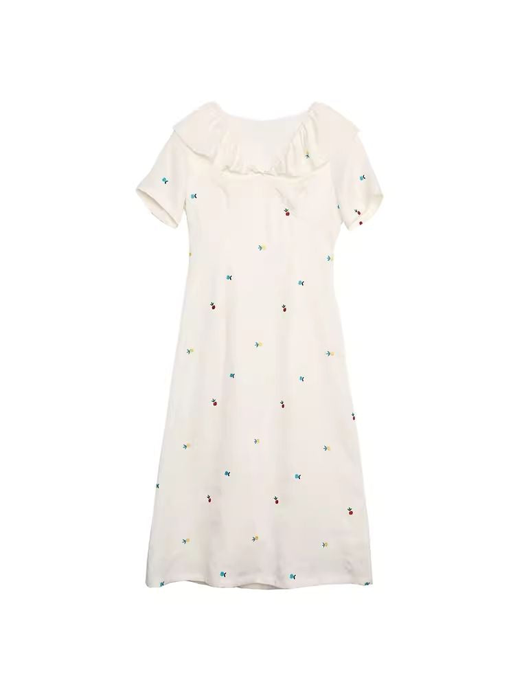 Embroidery Lace Neck Romantic White Maxi Dress【s0000007491】