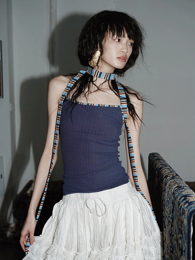 Tight Border Slim Colorful Set Camisole&Long-Tie