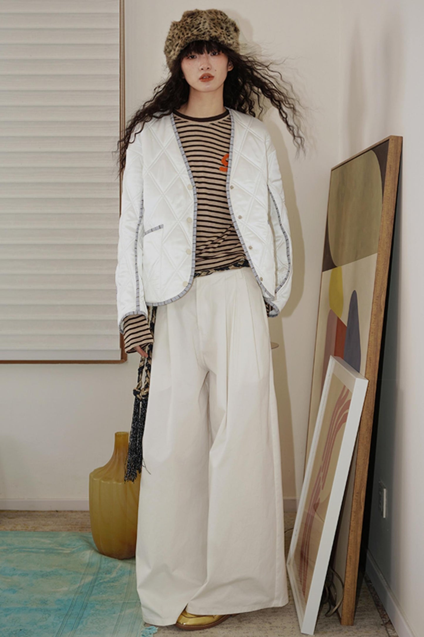 Loose Fit Wool Knit Striped T-Shirt