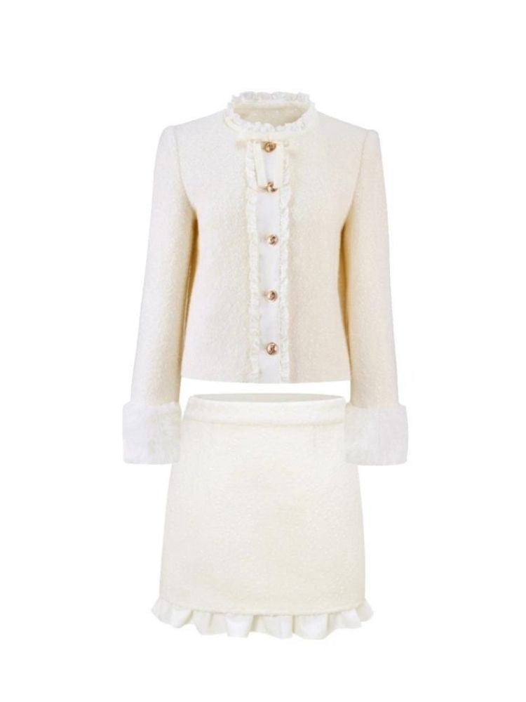 White wool high end skirt suit【s0000004548】