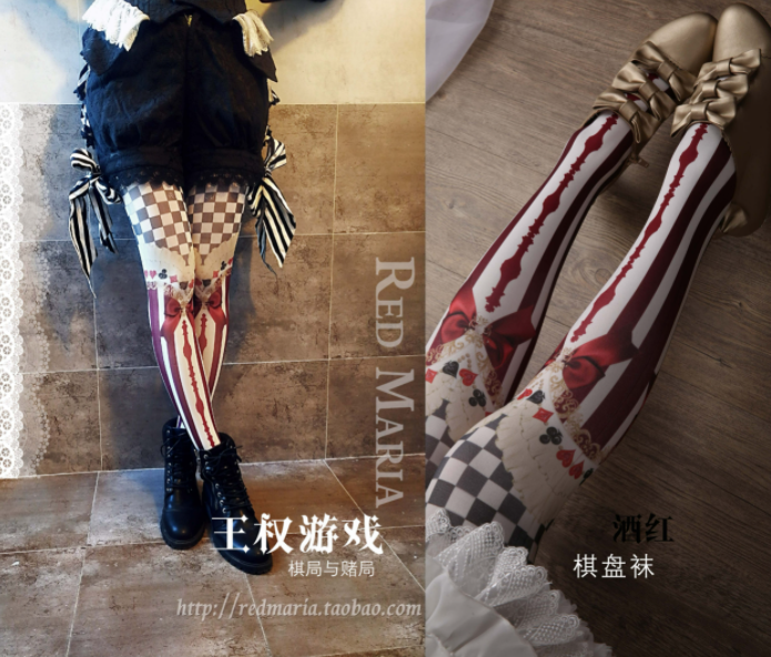 Red Maria - Royalty Game - Chessboard 80D Velvet Lolita Tights