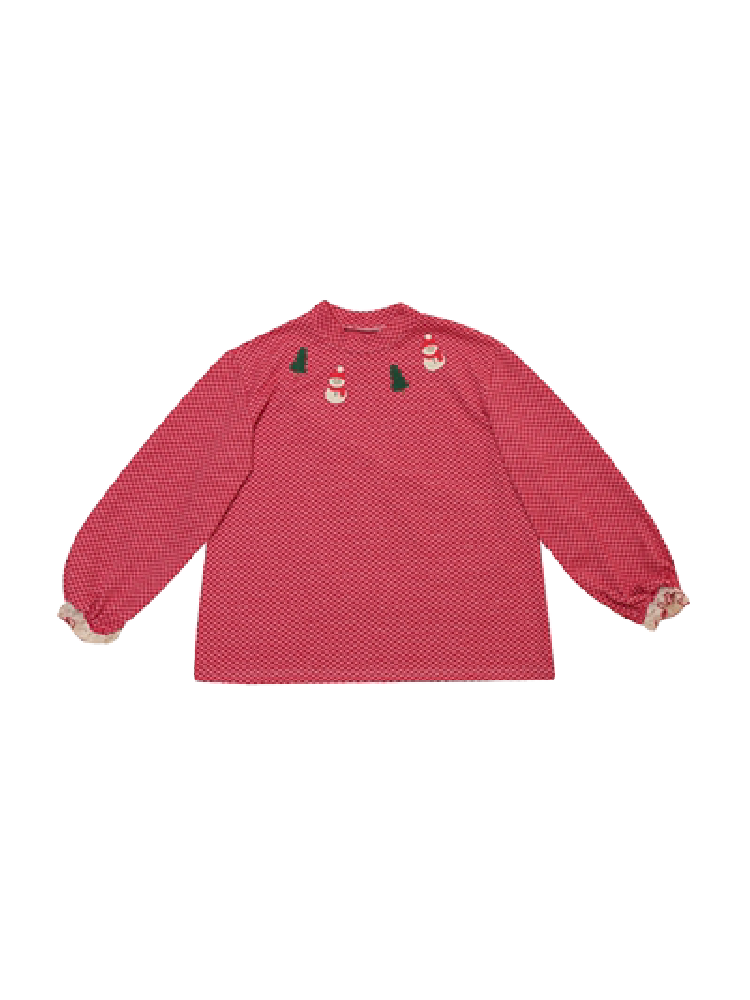 Red Plaid Lace Bottom Shirt【s0000005575】