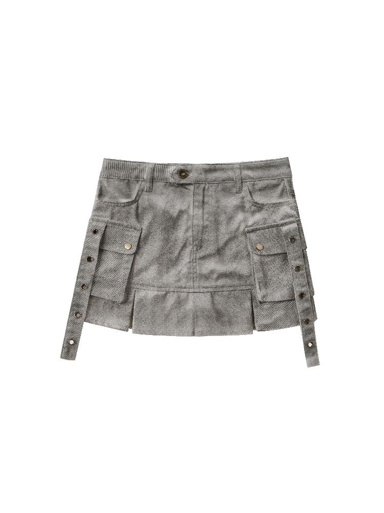 Skinny Dirty Wash Workwear Pleated Half Skirt【s0000005238】