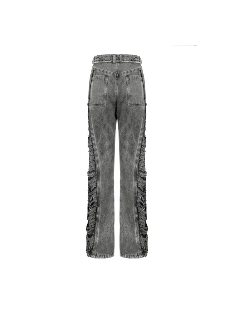 Two-Tone Side Ripped Jeans【s0000006793】