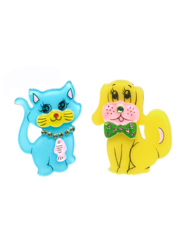 Cat and dog acrylic asymmetrical retro cute earrings【s0000007314】