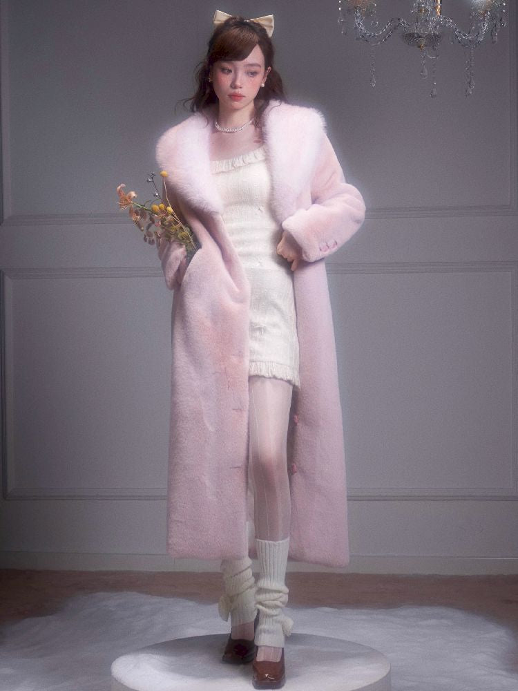 Pink Gradient Fur Collar Fur Coat【s0000005341】