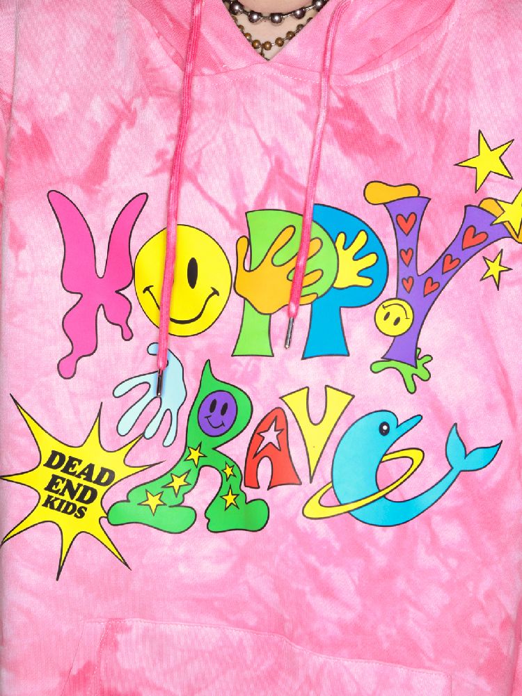 Smiley Pink Tie-Dye Hooded Sweatshirt【s0000010262】