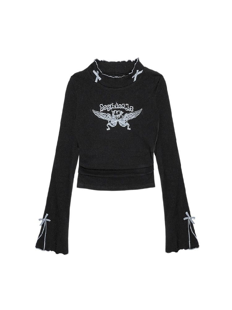 Half High Neck Printed Knit Bottom Shirt【s0000005036】