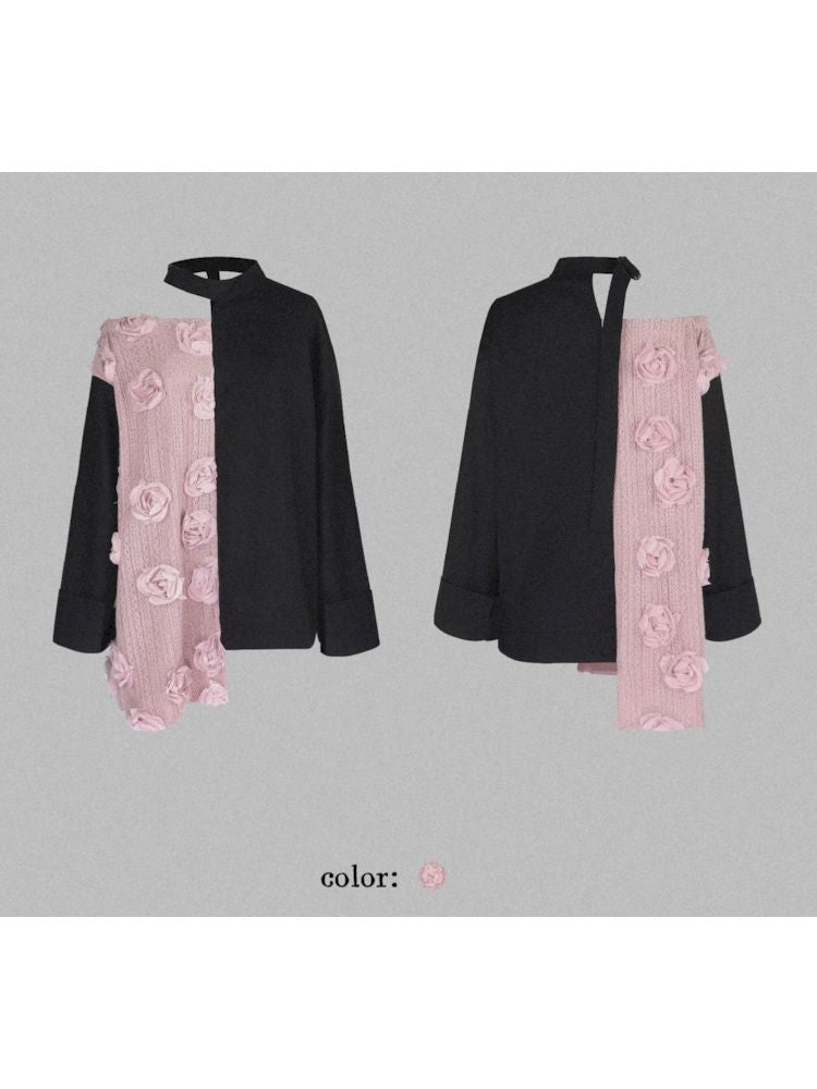 Round neck strapless splicing long sleeve t-shirt【s0000007796】