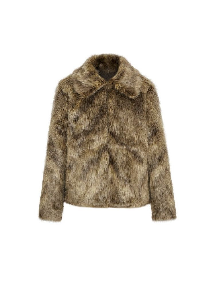 Brown Glossy Eco Fur Coat【s0000005154】