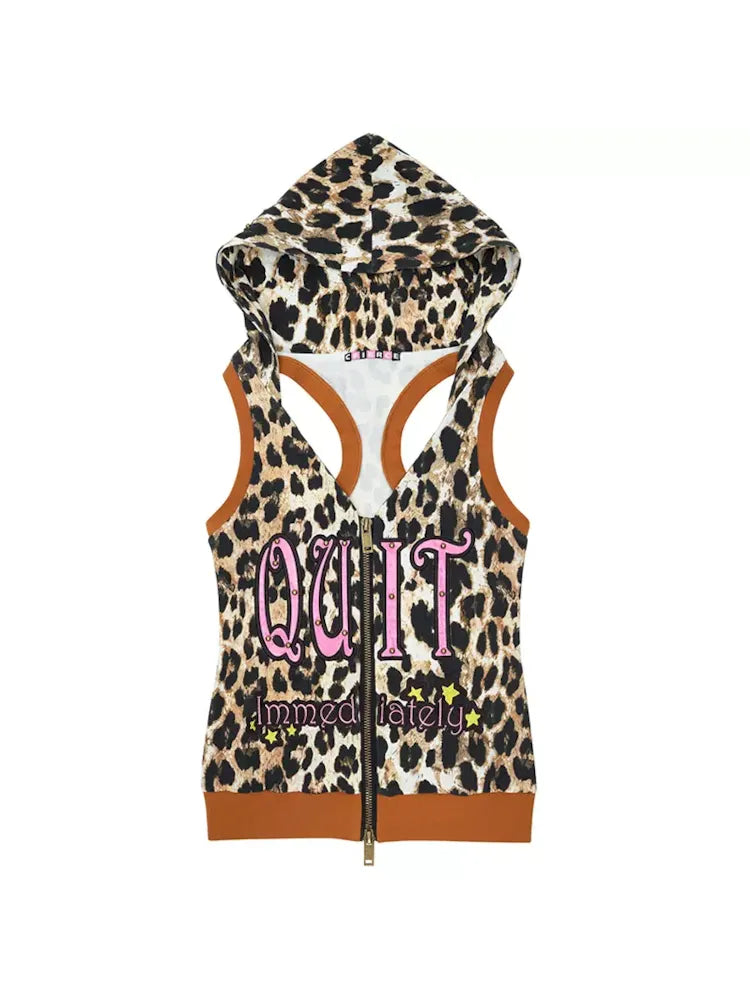 Patent leather embroidered leopard print waistcoat 【s0000009419】