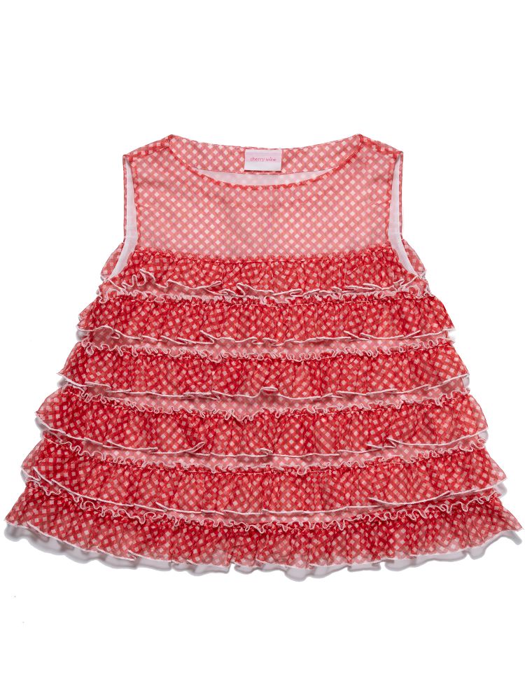 Red Plaid Mesh Loose Top【s0000009326】