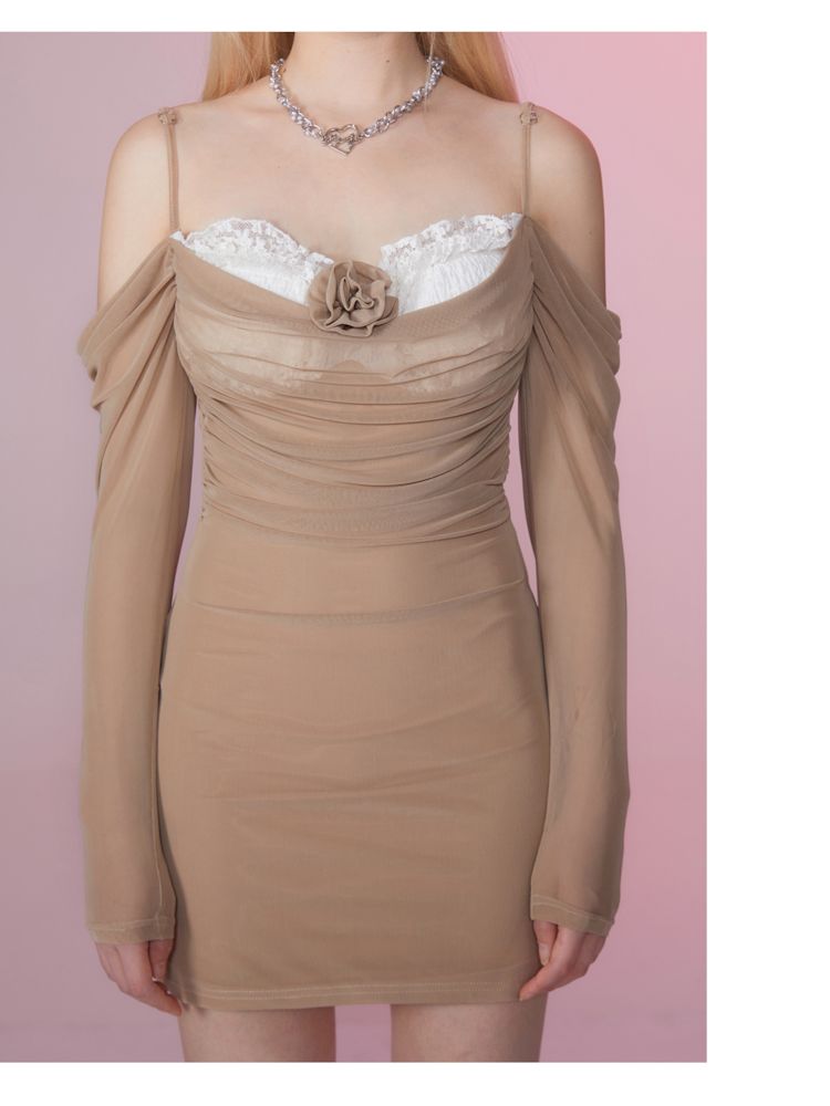 Shrink Pleated Slim Strapless Mesh Dress【s0000007858】