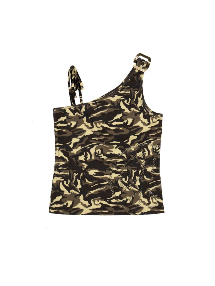 Rhinestone Camouflage Asymmetric Vest【s0000009473】