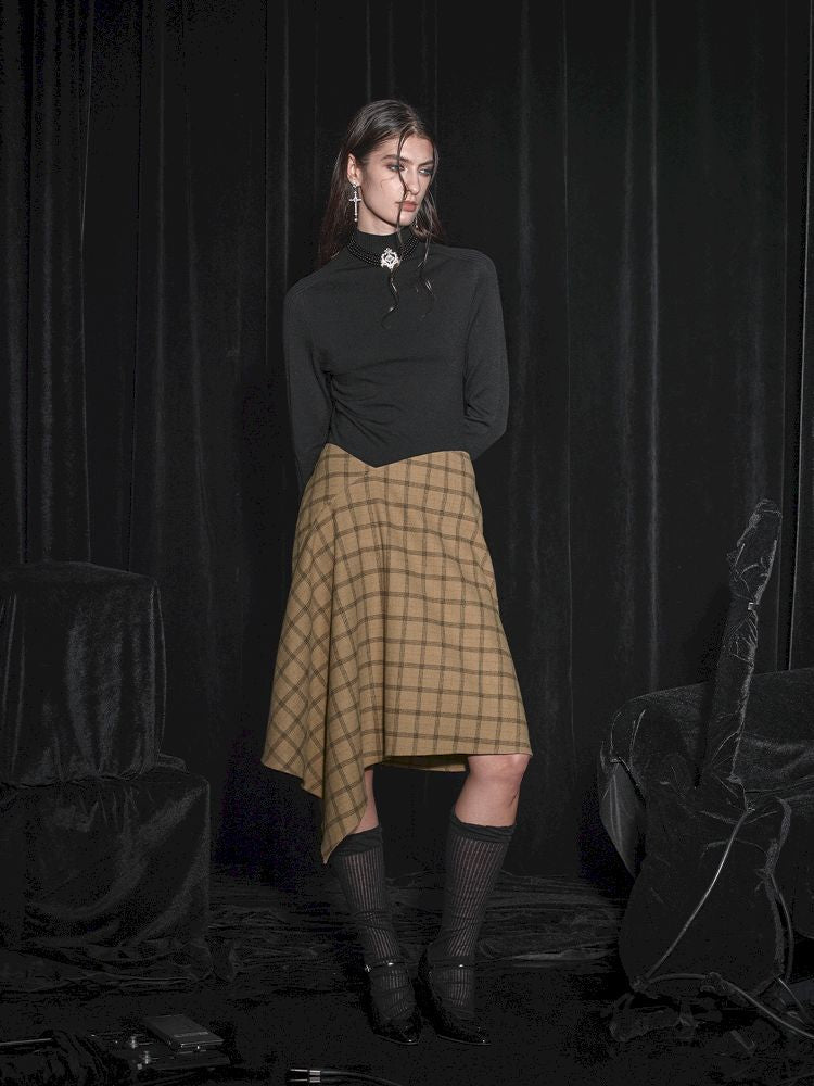 Half Tweed Draped Elegant Plaid Skirt【s0000005464】