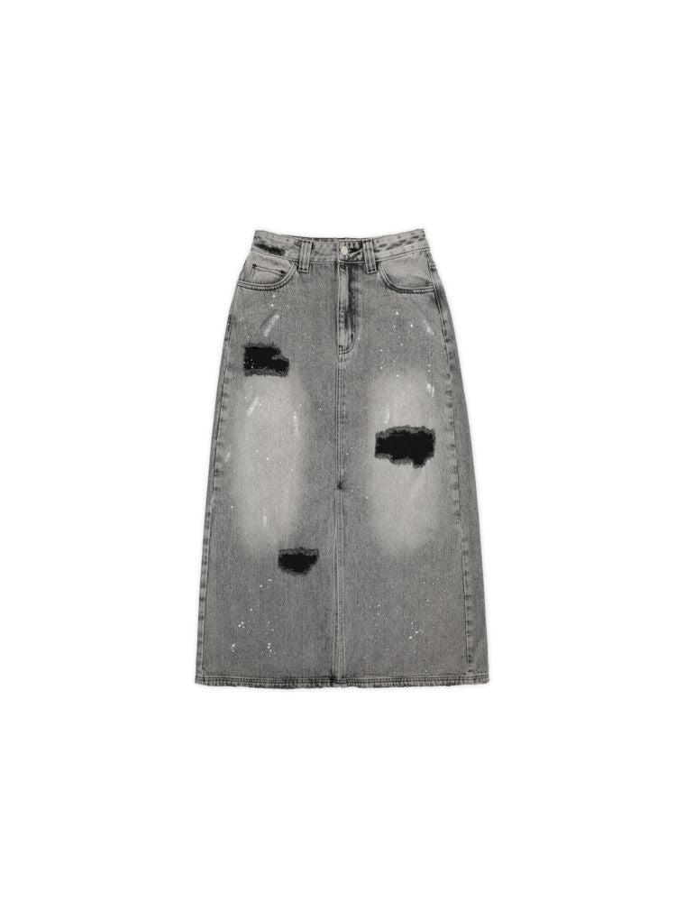 Multiple holes denim long skirt【s0000008678】
