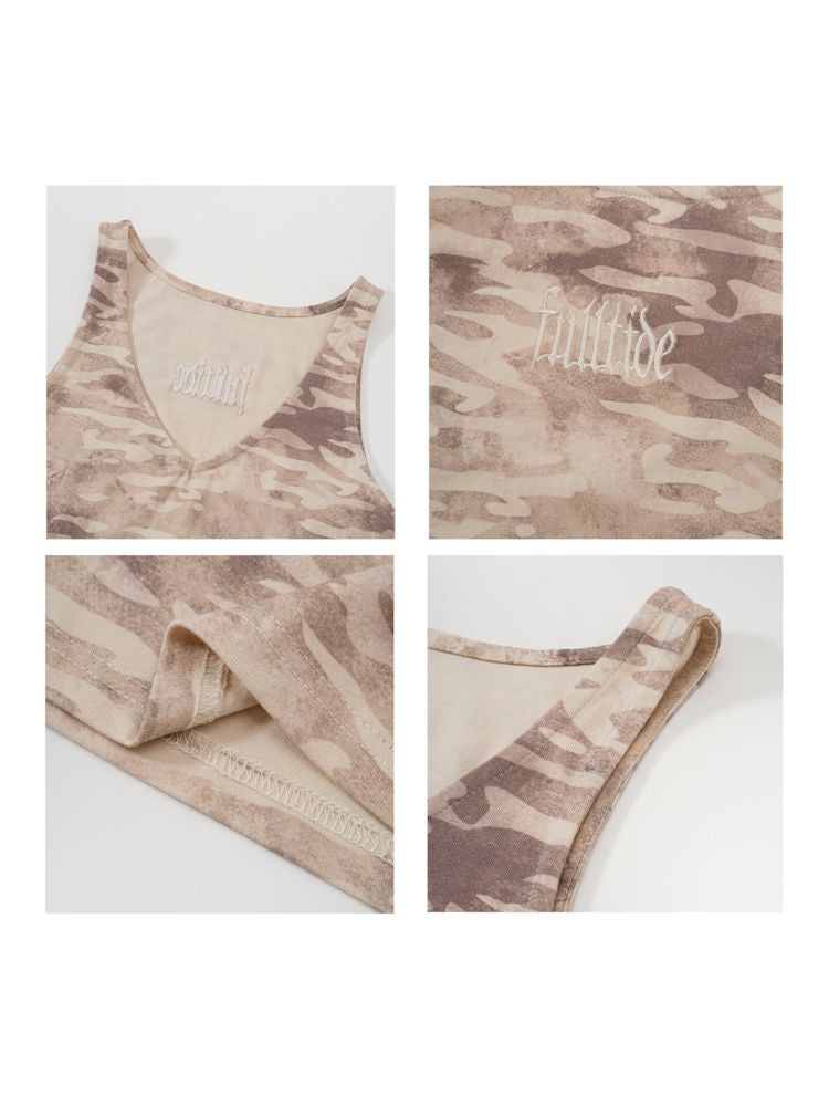 V-Neck Sports Camouflage Embroidered Vest T-Shirt【s0000008501】