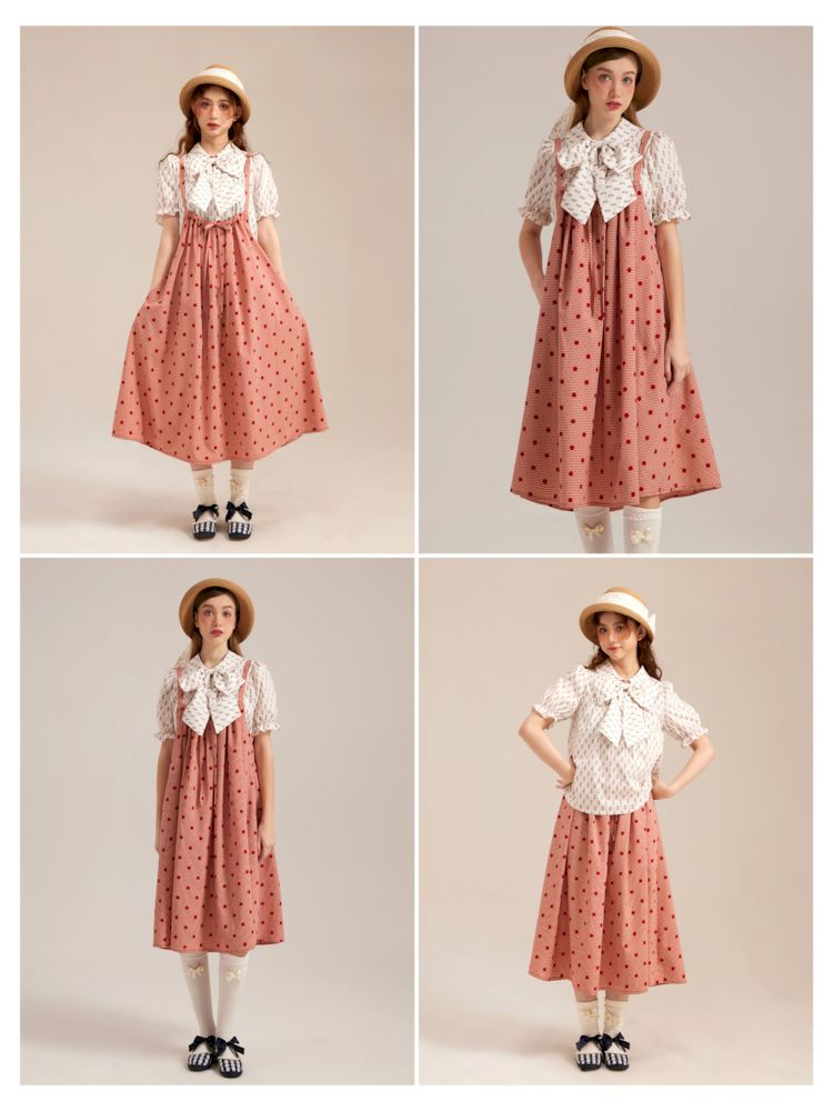 Polka Dot Girl's Red Check Loose Halter Dress【s0000007663】