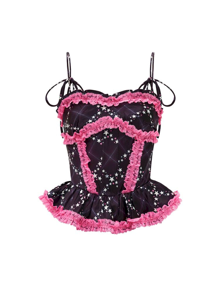 Pentagram Print Fishbone Corset Camisole【s0000008224】