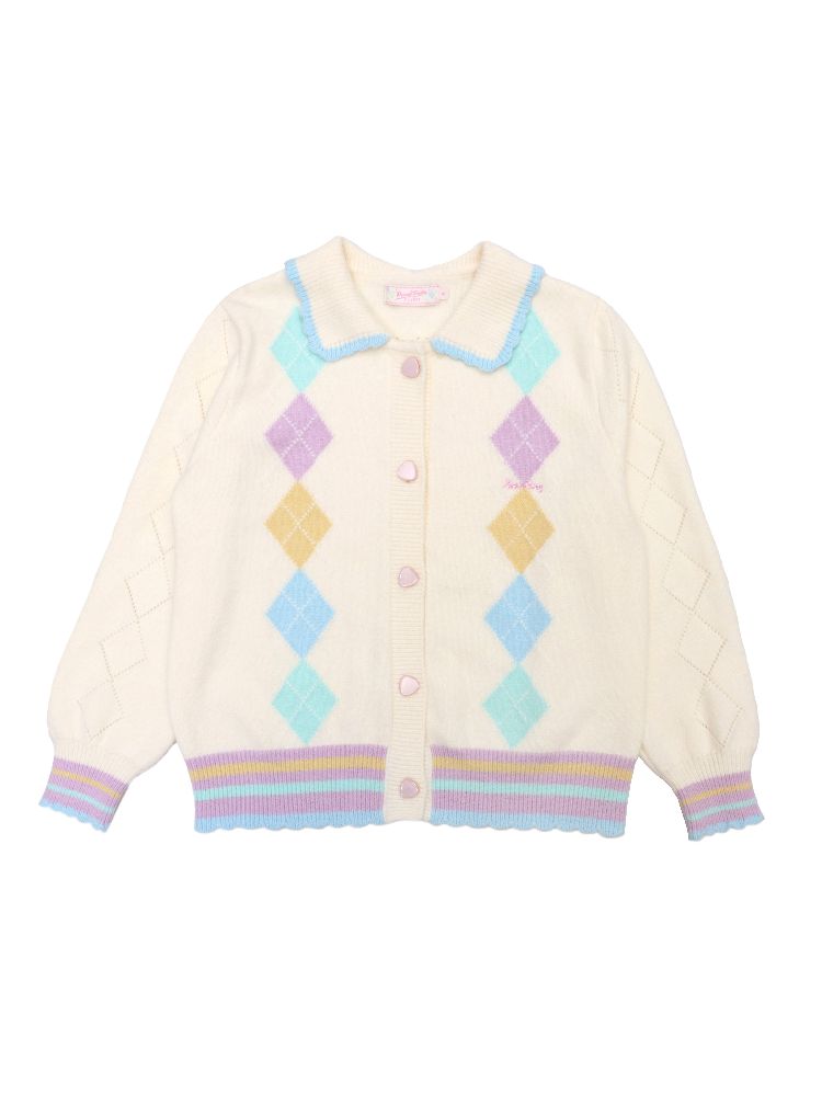 Diamond plaid long-sleeved wool knit sweater【s0000005247】