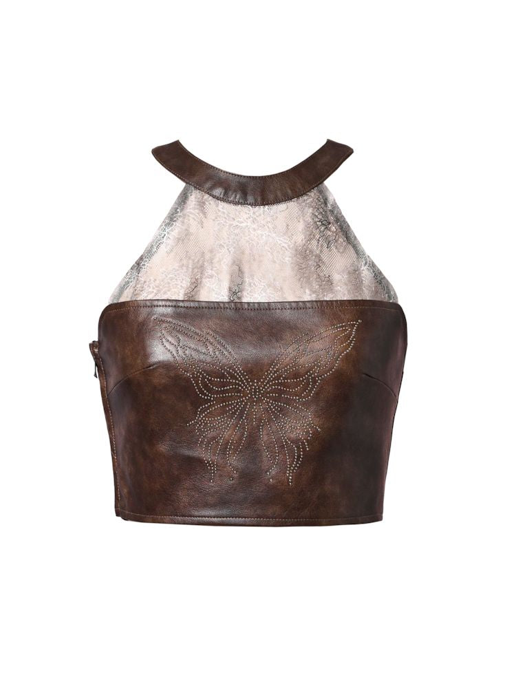 Rhinestone Lace Patchwork Neck Top【s0000007666】