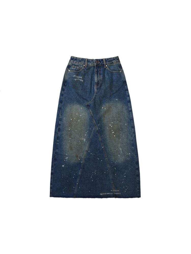 Washed splash ink flinging point spray denim bustier skirt【s0000008604】