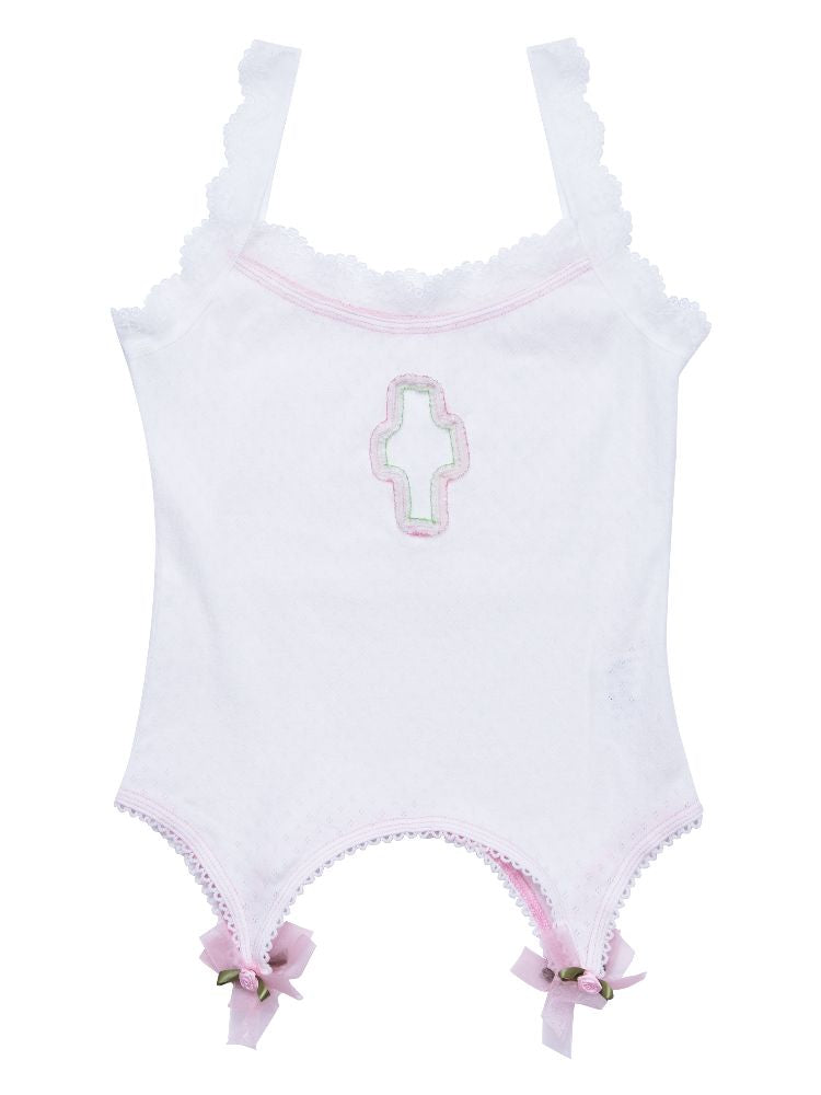 Splicing Cross Lace Mesh Bowknot Camisole【s0000009330】