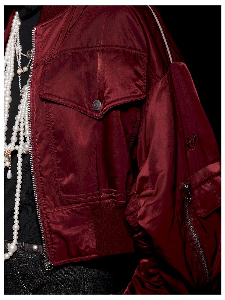 Glossy Silhouette Sleeve Zipper Short Jacket【s0000005467】