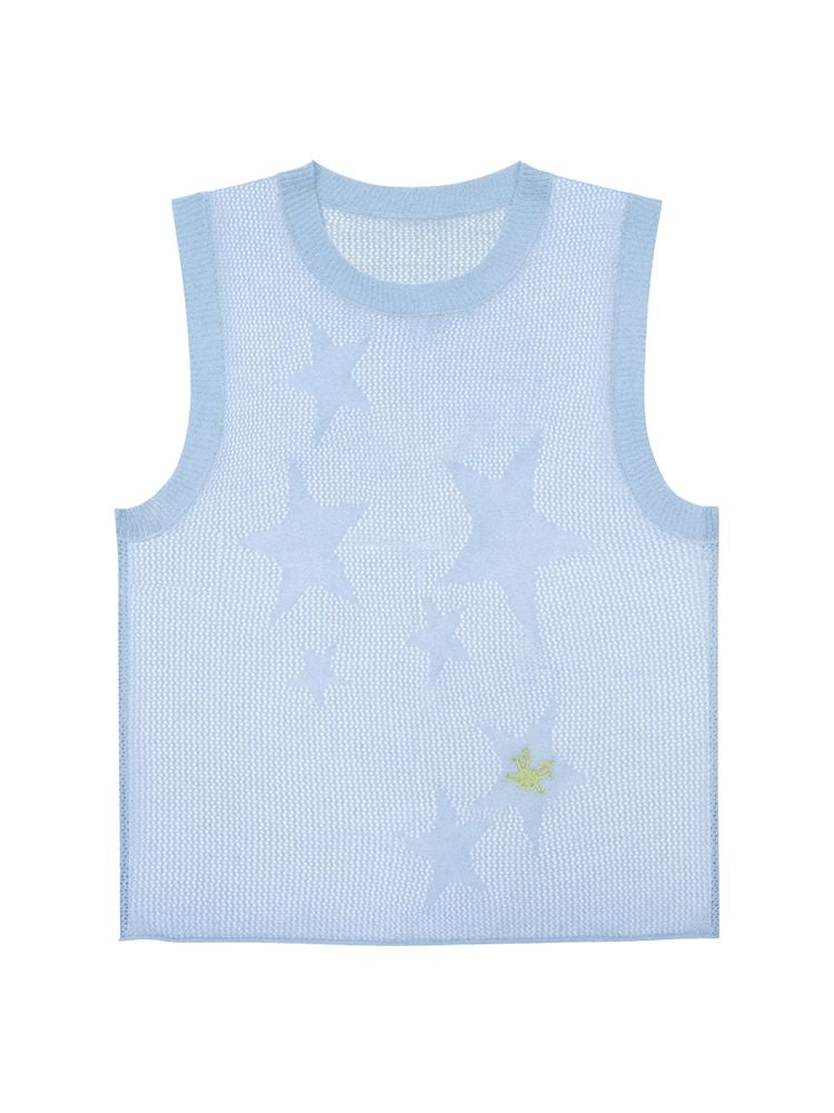 Silver Glitter Cable Knit Pentagram Vest【s0000008976】