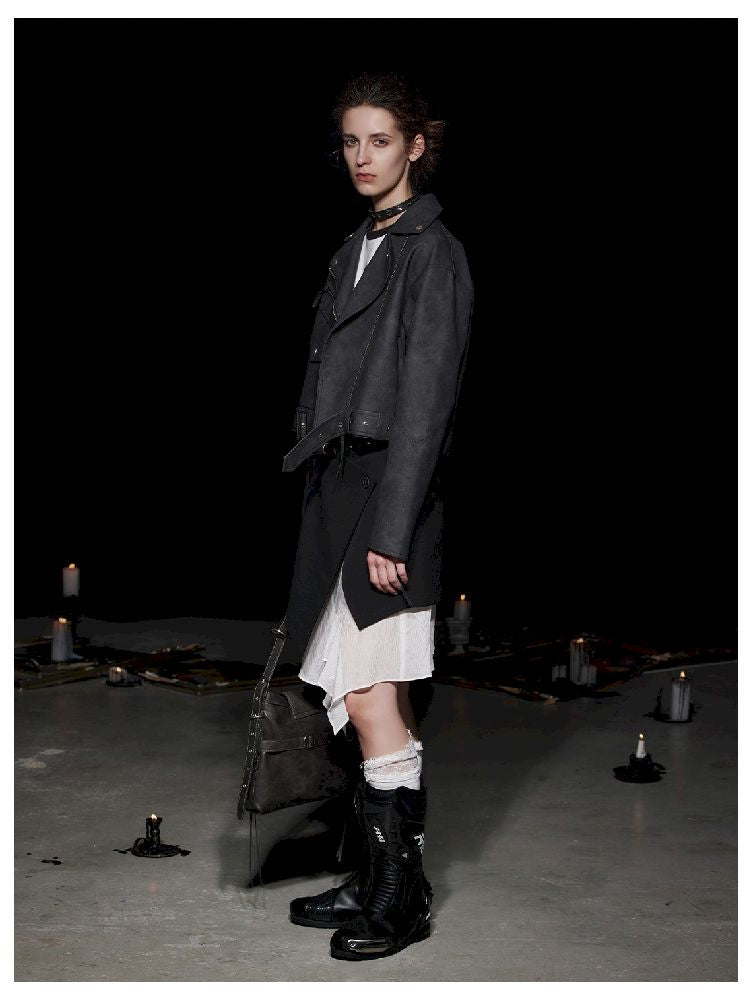 Loose Lapel Heavy Duty Old Color PU Leather Jacket【s0000005487】