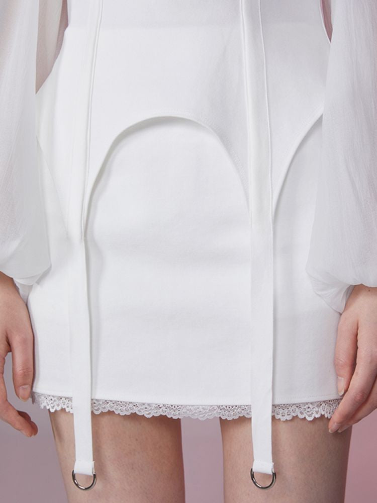 Mesh Sleeve Showing Clavicle One Shoulder Top【s0000007860】