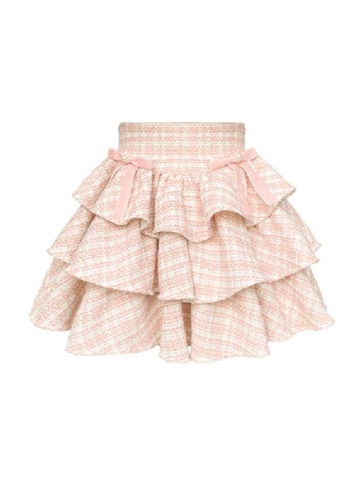Sequins pearl bow tweed cake bustier skirt【s0000004775】