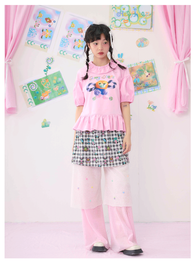 Bubble Sleeve Colour Printed Summer Short Tee【s0000009541】