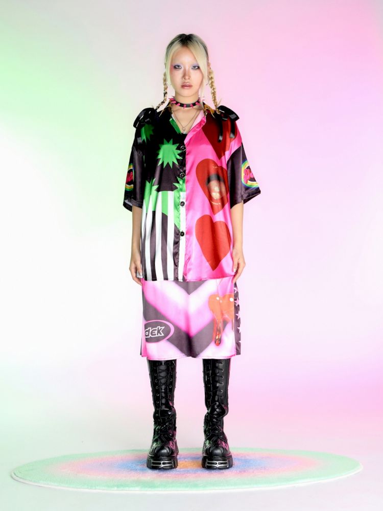 Clashing Stripe Printed Silk Blouse【s0000007156】