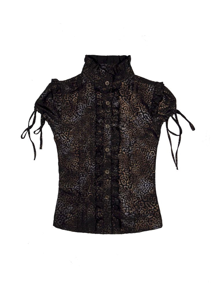 Slim Standing Collar Leopard Shirt Blouse【s0000009476】