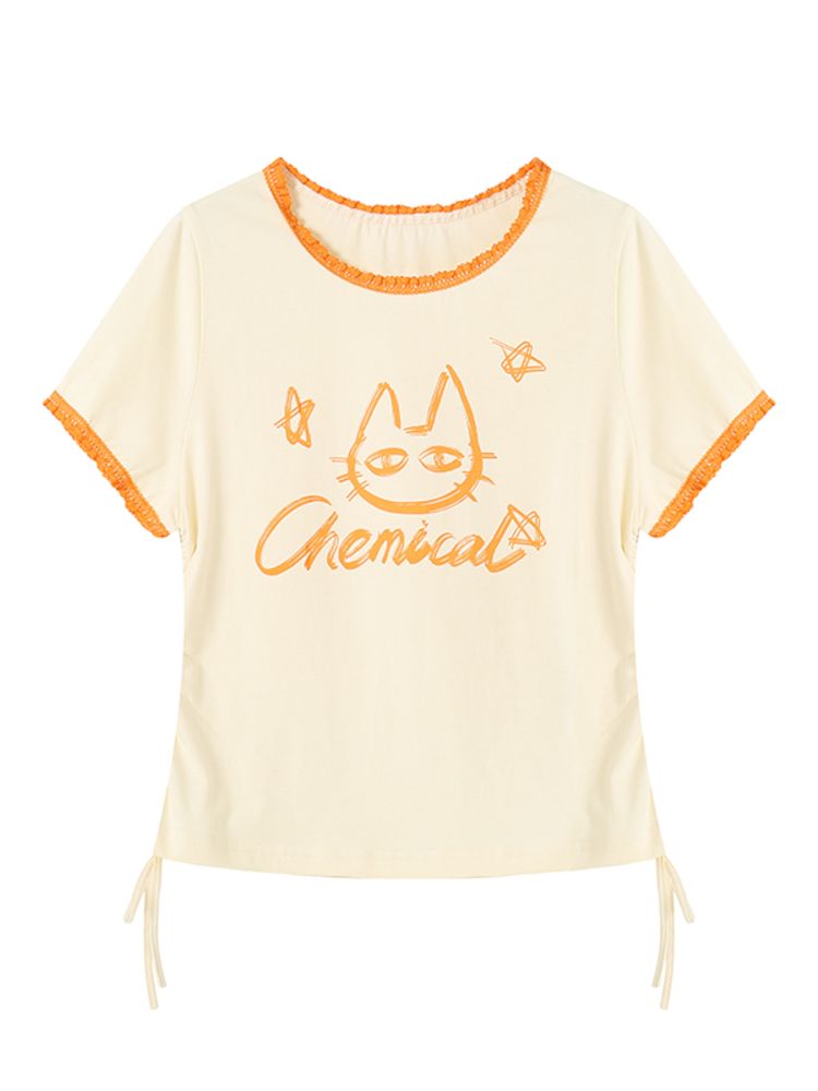 Vintage Color Clash Stretch Lace Short Sleeve Tee【s0000008858】