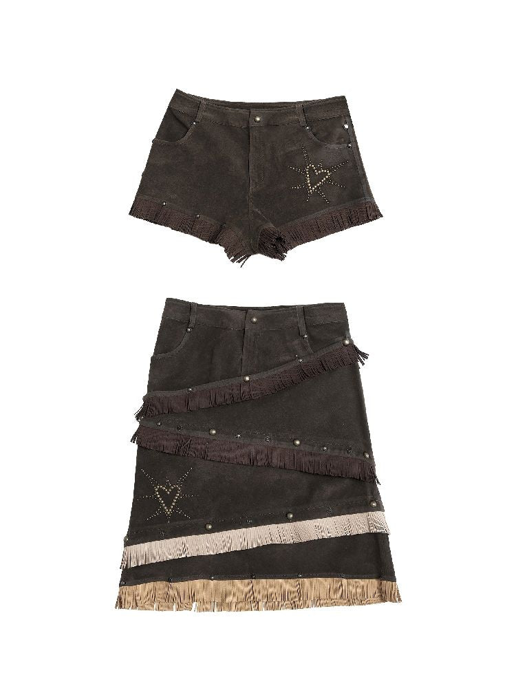 Heavy Suede Removable Shorts Tassel Half Skirt【s0000005012】
