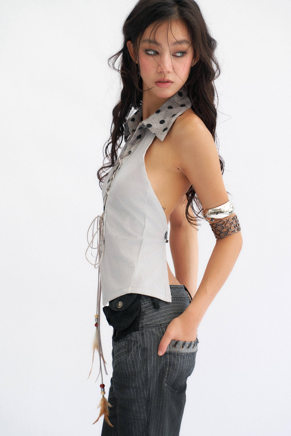 Lace-Up Polka Dot Top