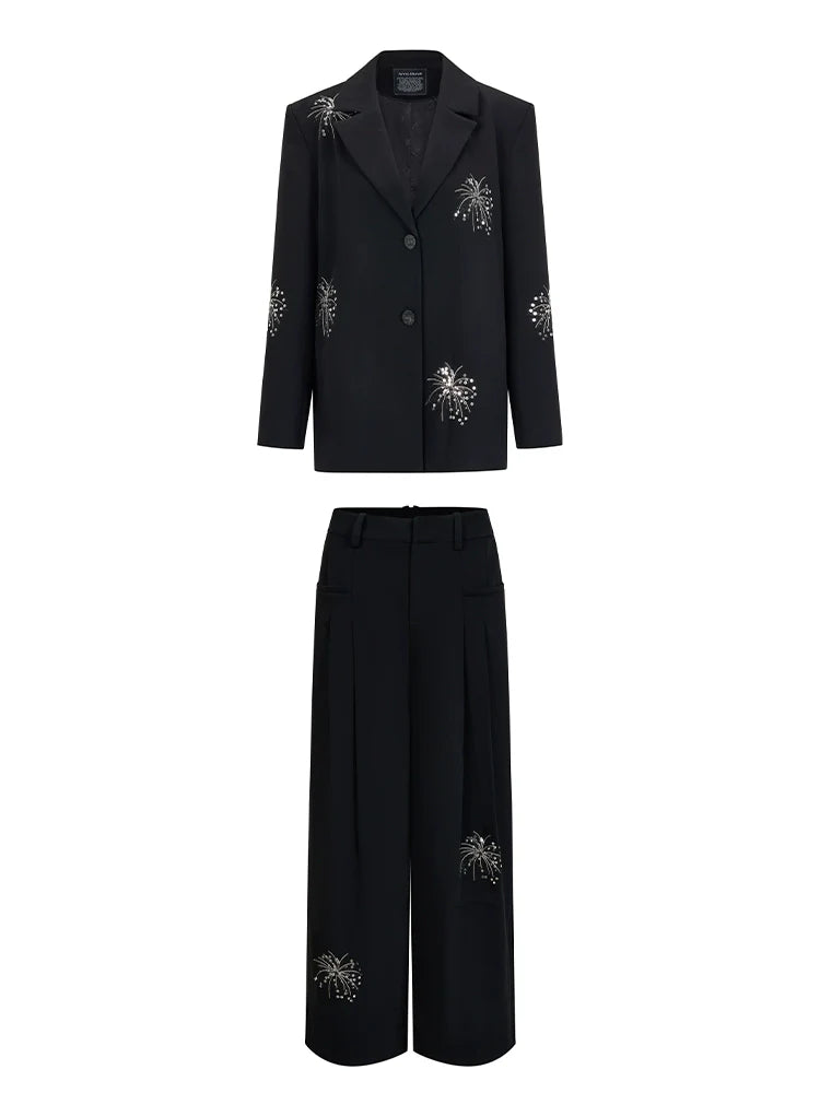Embroidered Casual Jacket + Casual Wide Leg Pants【s0000007255】