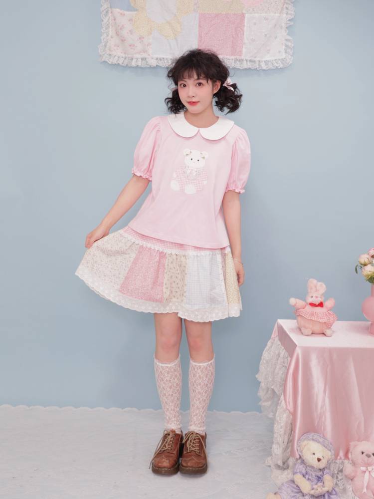 Pink short sleeve babydoll shirt【s0000008441】