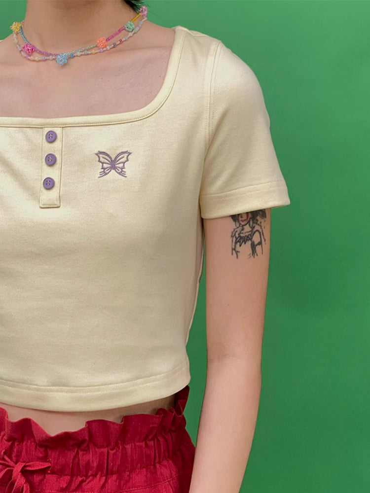 Square neck short sleeve T-shirt【s0000007802】