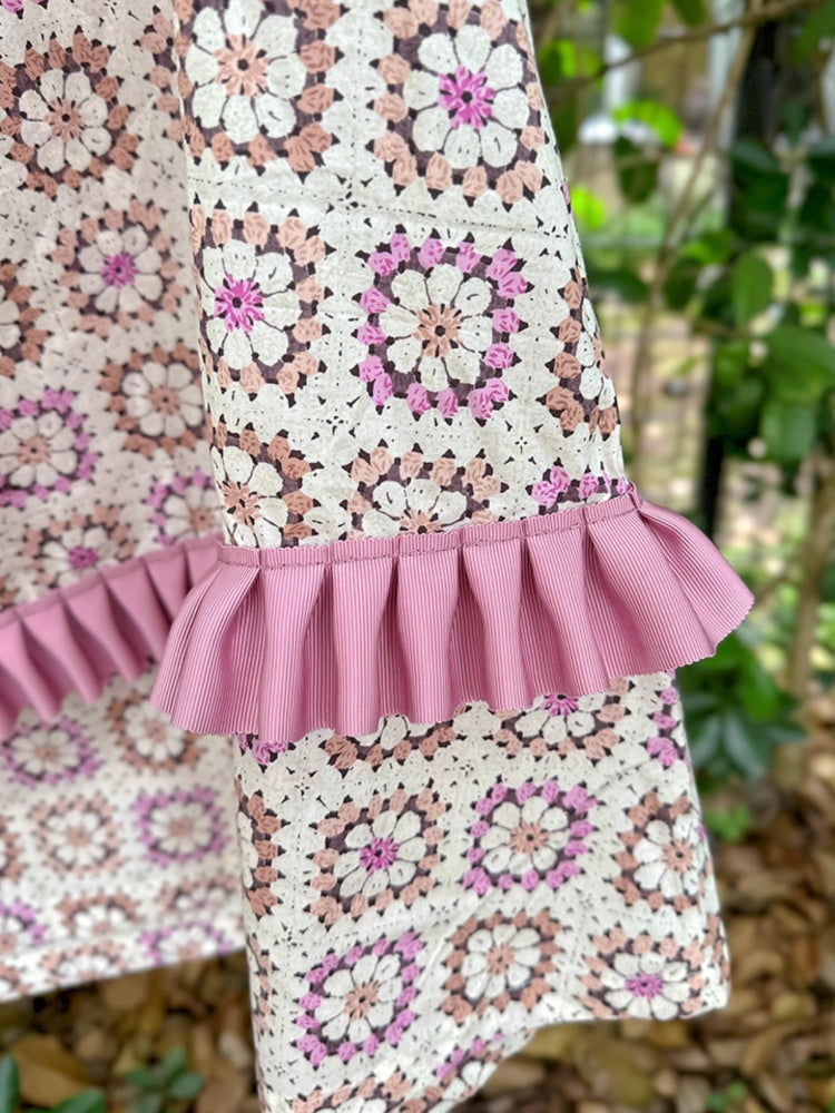 Purple pink printed lace skirt【s0000006895】