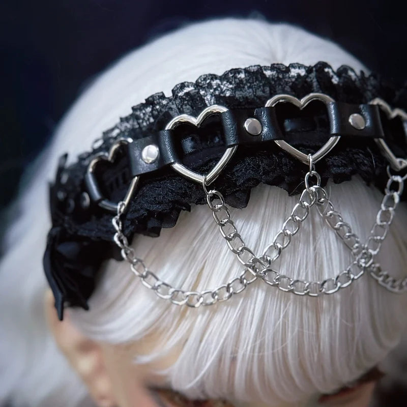 Strange Sugar - Gothic Handmade Lace Headband, Heart & Chain Decoration