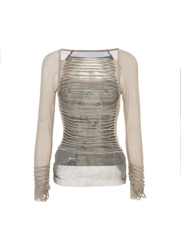 Mesh slim long sleeve shirt【s0000008007】