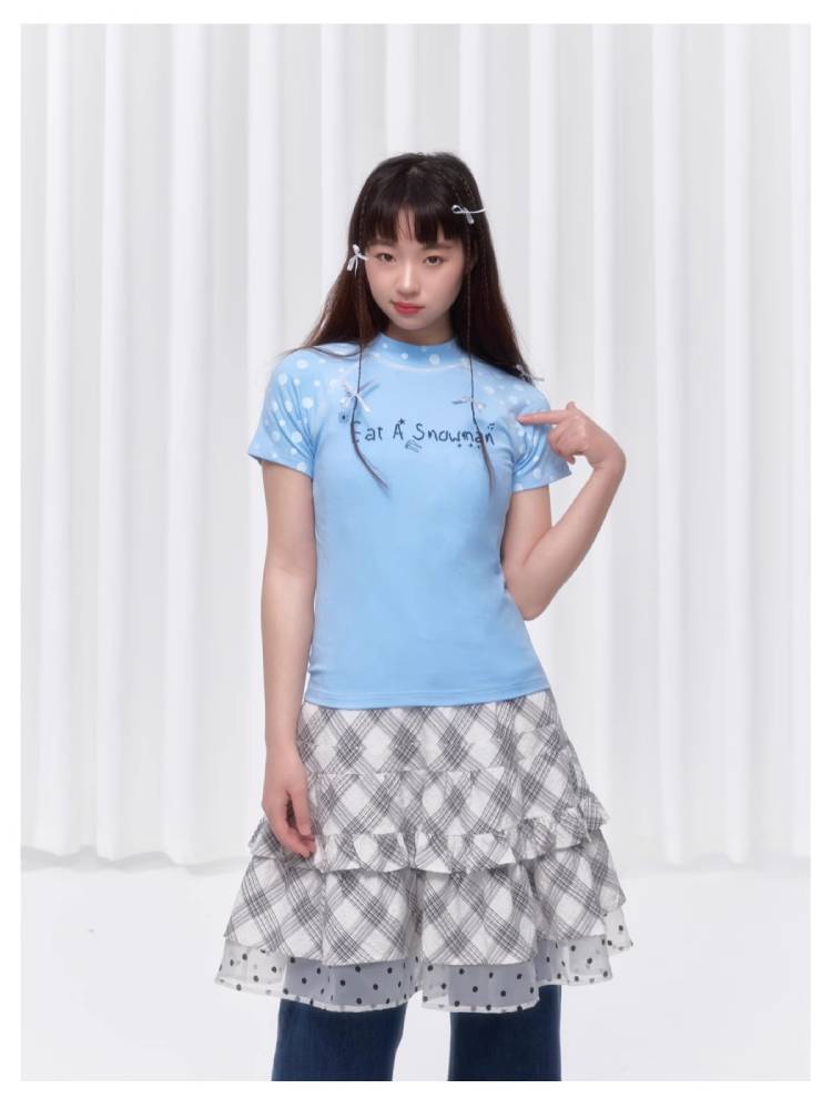 Polka dot print short sleeve T-shirt【s0000008039】