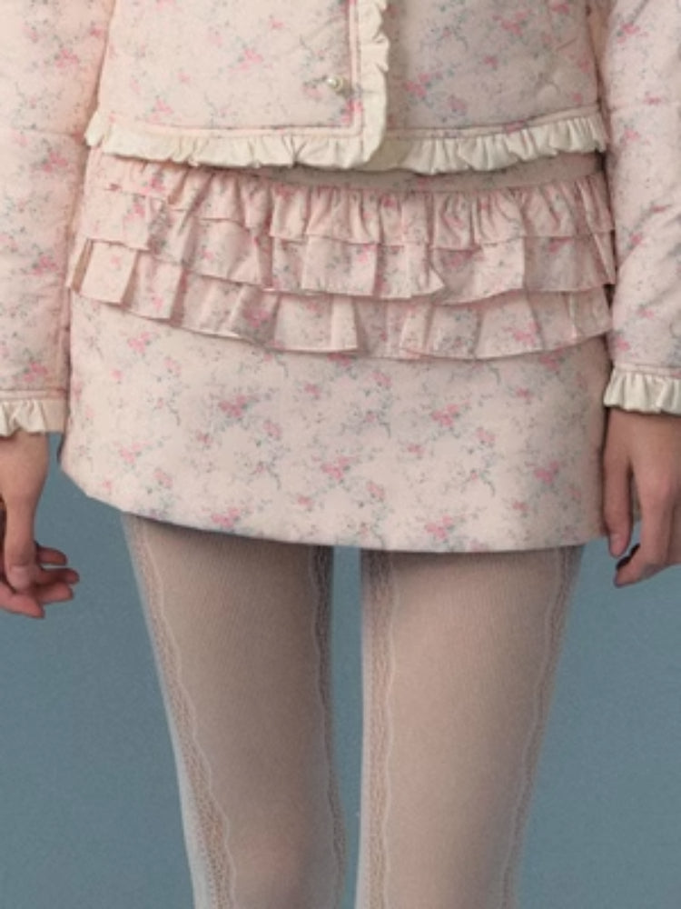 French Girl Floral Cotton Jacket and Half Skirt【s0000005656】