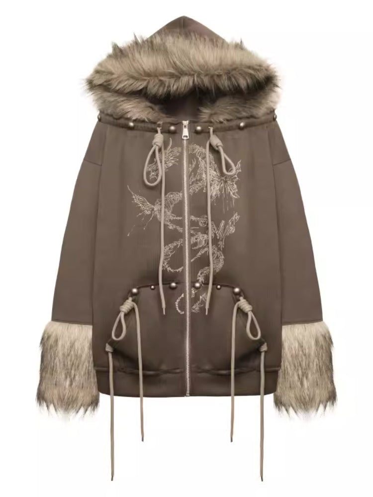 Fur and velvet hooded sweatshirt【s0000006403】