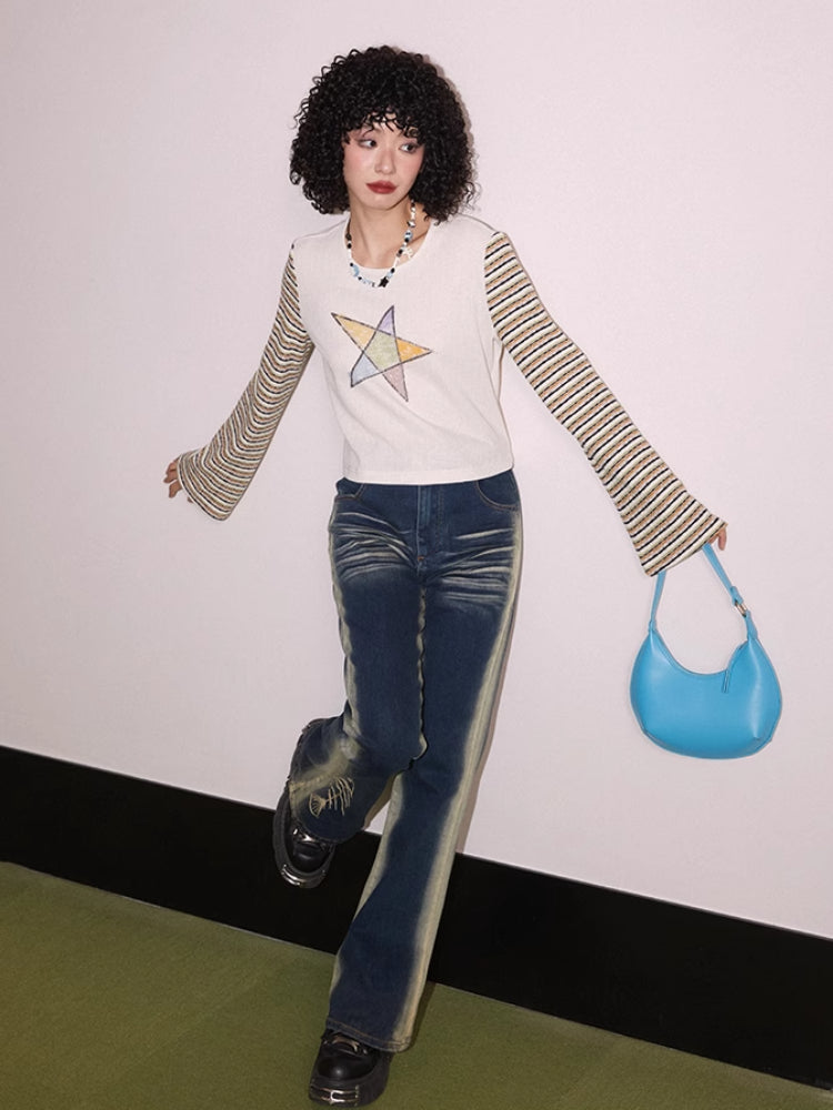 Striped print long sleeve T-shirt【s0000007411】