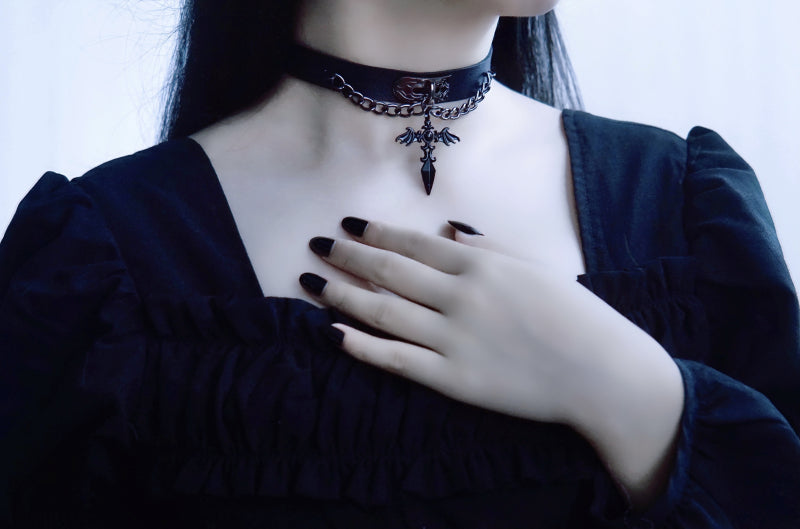 Strange Sugar - Gothic Lolita Cross Leather Choker