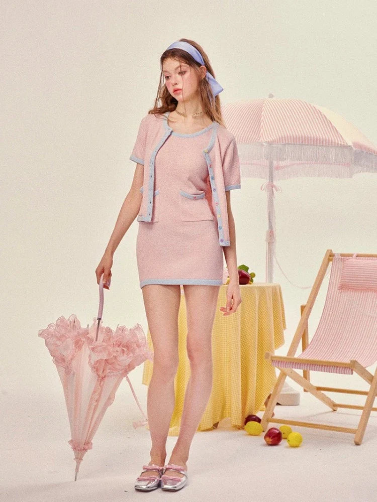 Short sleeve knit cardigan and dress【s0000008962】